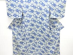 アンティーク　絽松皮菱に草花模様着物